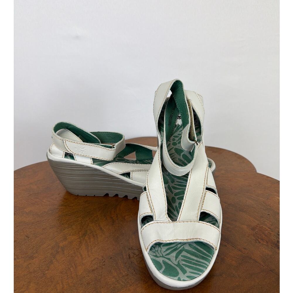 Fly London White Yossa Velcro Ankle Strap Sandals Size 10